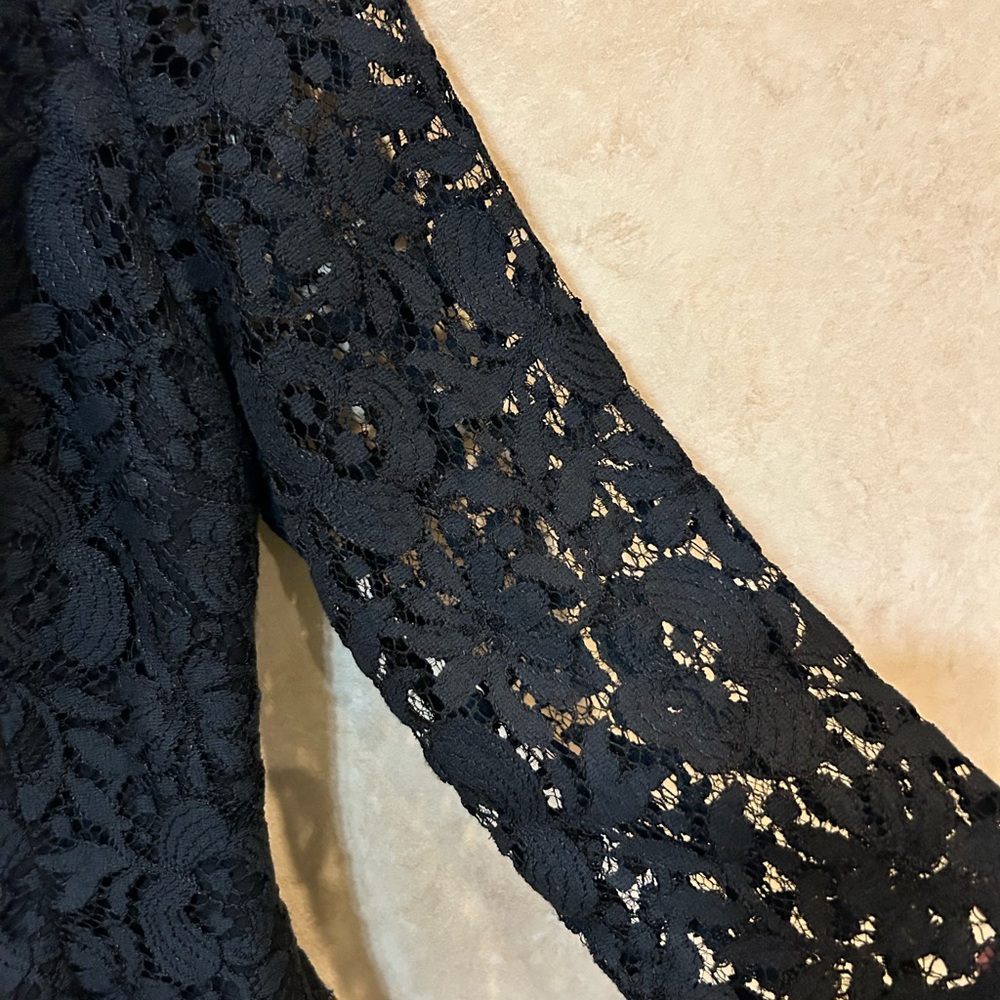 Talbots black Lace Overlay Sheath Dress with Three-Quarter Sleeves beautiful 12 - Picture 2 of 4
